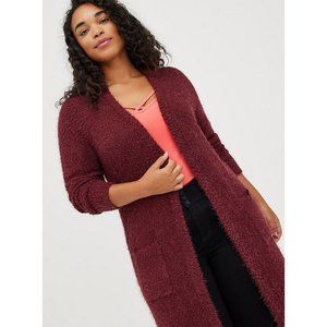 Torrid Popcorn Duster Open Front Long Wine Cardigan Sweater Fuzzy Soft Plus 3X